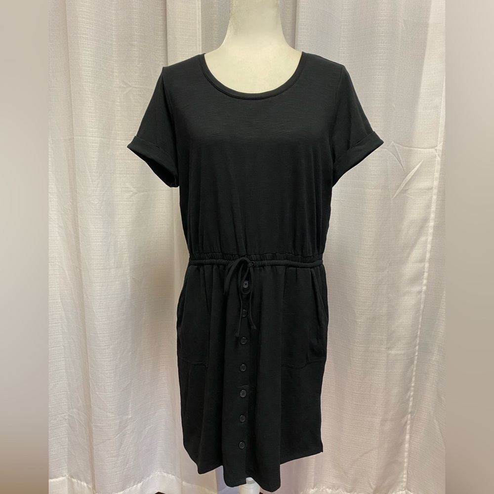 J. Jill black drawstring button dress | size Medium petite